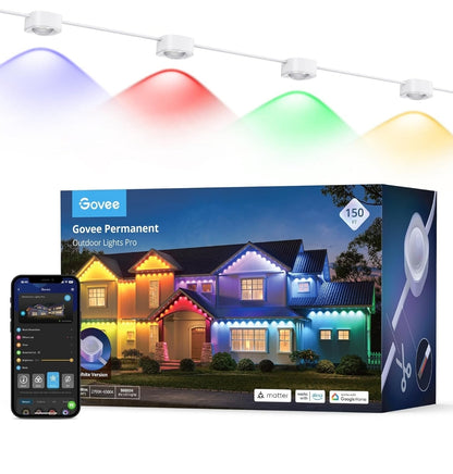 Permanent Outdoor Lights Pro, 150ft with 90 RGBIC LED Lights for Daily and Accent Lighting, 75 Scene Modes for Outdoor Decor, IP67 Waterproof, Works with Alexa, Google Assistant, Matter, White