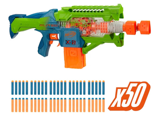 Nerf Elite 2.0 Double Punch Motorized Blaster, 50 Darts, 2x 10-Dart Clips, Ages 8+