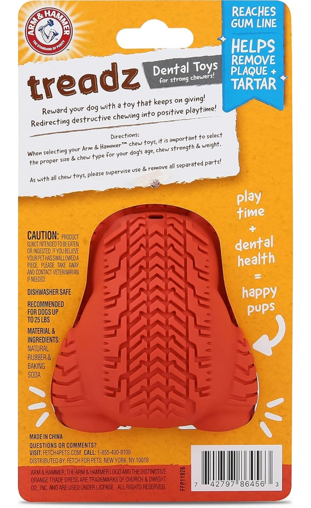 Arm & Hammer for Pets Super Treadz Mini Gorilla Dental Chew Toy for Dogs Reduce Plaque & Tartar Small (1 Count)