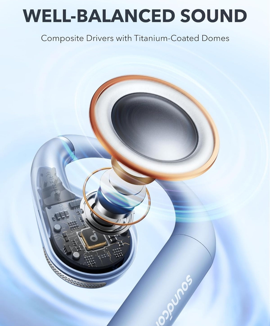 Soundcore by Anker, AeroFit Open-Ear Headphones, Ultra Comfort, Snug Fit, Ergonomic Ear Hook, Balanced Sound, IPX7 Waterproof, 42H Playtime,Small-Ear Friendly,App Control,Clear Calls,Wireless Earbuds