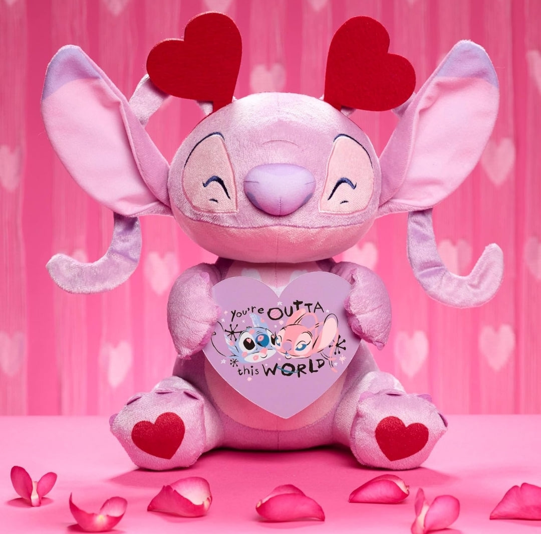 Just Play Disney Stitch Valentine Large 10-inch Plush Angel Stuffed Animal, Soft Material, Pink, Kids Toys for Ages 2 Up