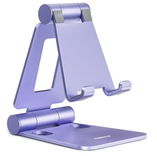 Dual Folding Fully Adjustable Foldable Phone Cradle Dock Compatible w/ iPhone 11-17 Pro Max Xs Xr X 8, Nintendo Switch, All Phones - (Purple)