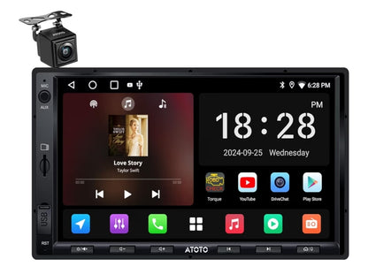 7" Android Dubbel DIN Motorstereo, Koordlose CarPlay & Android Auto, Wi-Fi/Bluetooth/USB Raakskerm Motorradio, Trukamera, MirrorLink, DSP/FM/AM/SWC