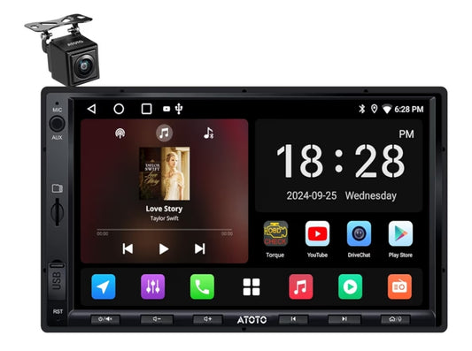 7" Android Dubbel DIN Motorstereo, Koordlose CarPlay & Android Auto, Wi-Fi/Bluetooth/USB Raakskerm Motorradio, Trukamera, MirrorLink, DSP/FM/AM/SWC