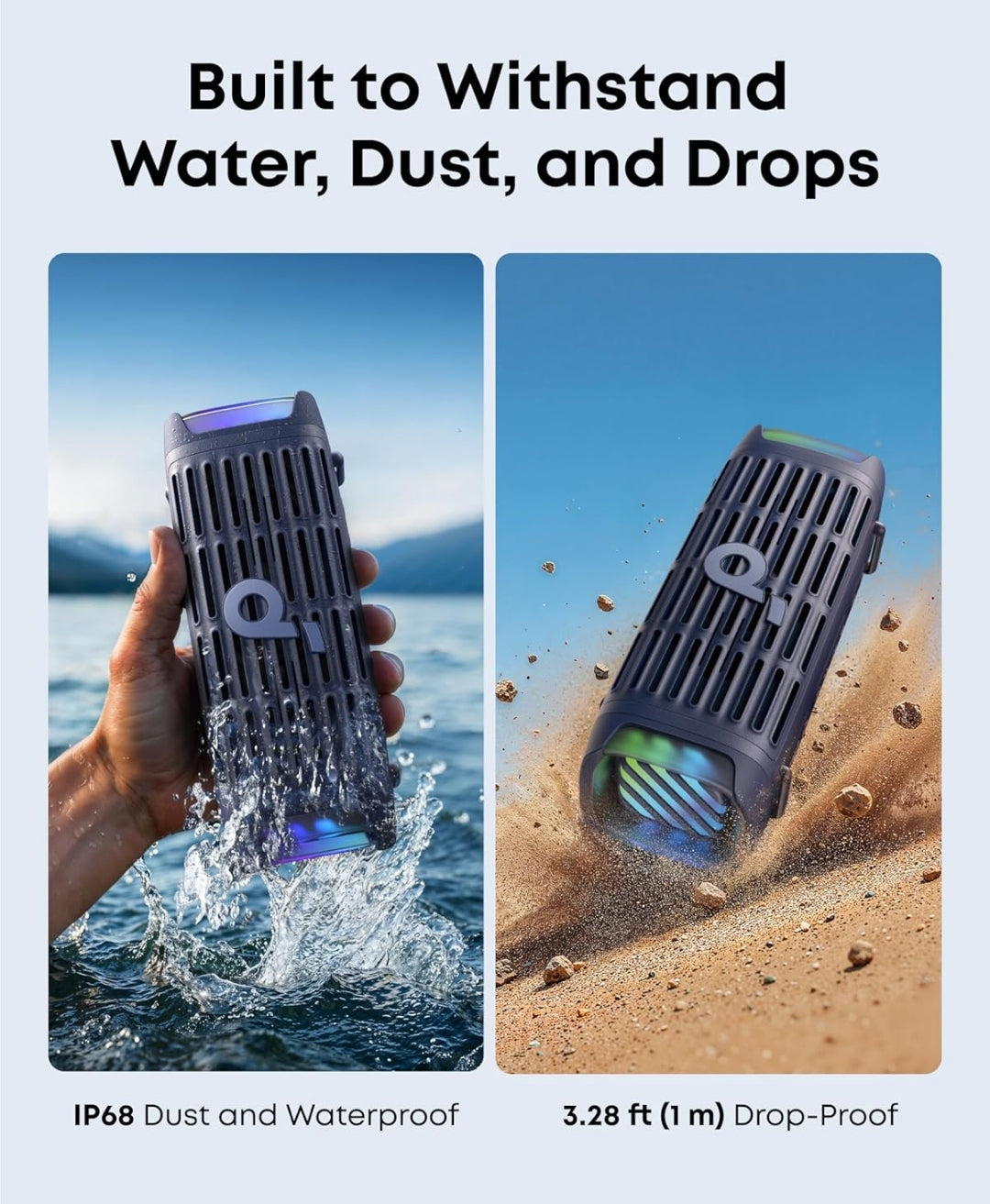 Soundcore Boom 3i by Anker, Rugged Outdoor Speakers, IP68 Waterproof, Floating Playback, Saltwater-Resistant, BassUp 2.0, 50W Portable Speaker, Bluetooth 5.3, 16H, TWS, Kayak/Fishing/Camping-Blue