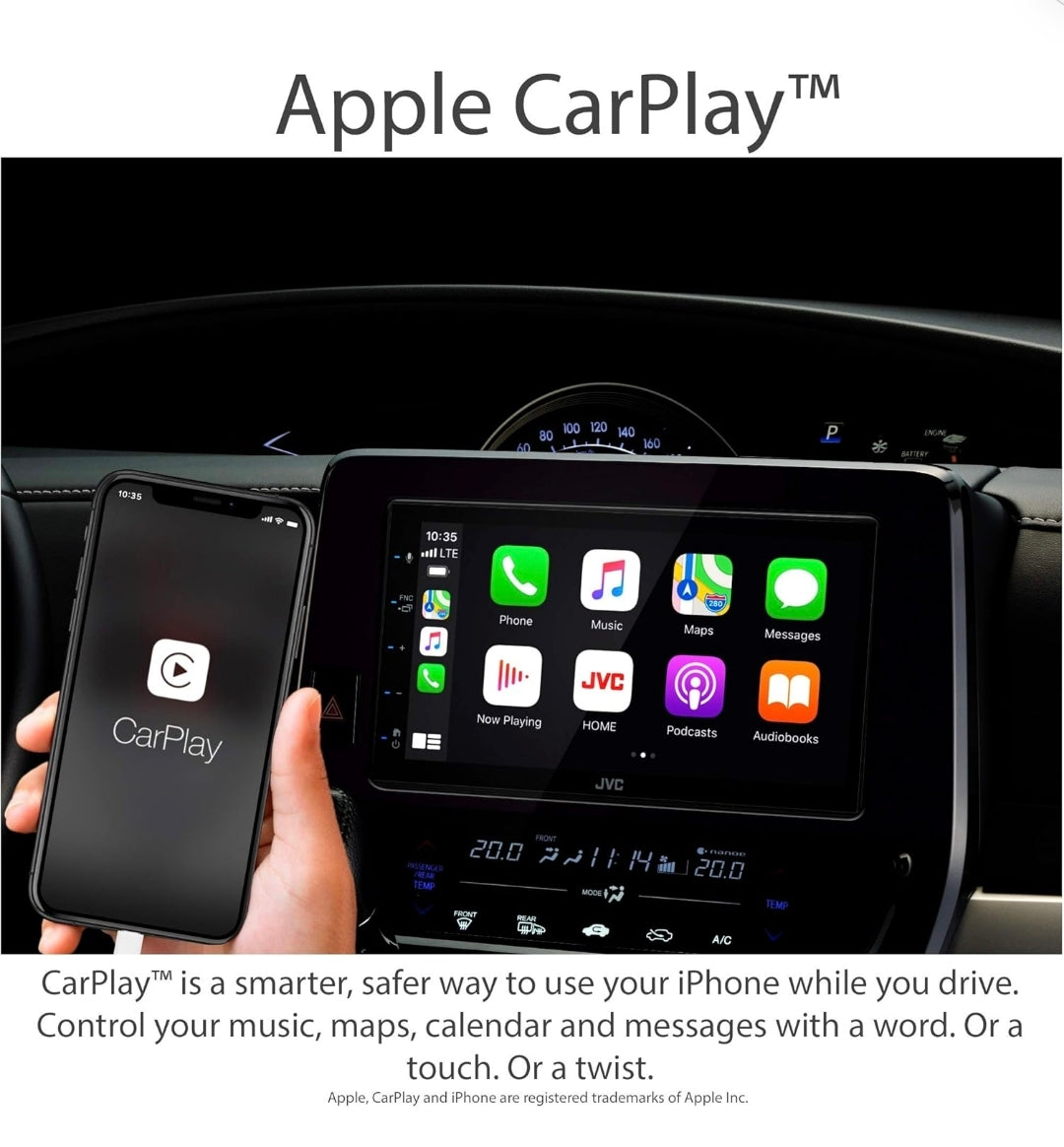 Autoradio multimédia JVC KW-M56BT Apple CarPlay Android Auto avec écran tactile capacitif de 6,8", audio Bluetooth et appels mains libres, lecteur MP3, double DIN, égaliseur 13 bandes, SiriusXM, radio AM/FM