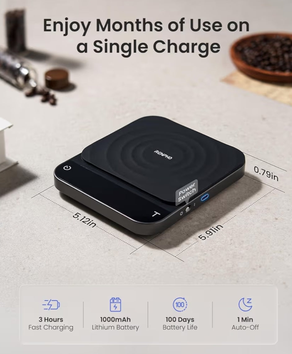 Smart Coffee Scale w/ Timer and Flow Rate Indicator and Body Measuring Tape