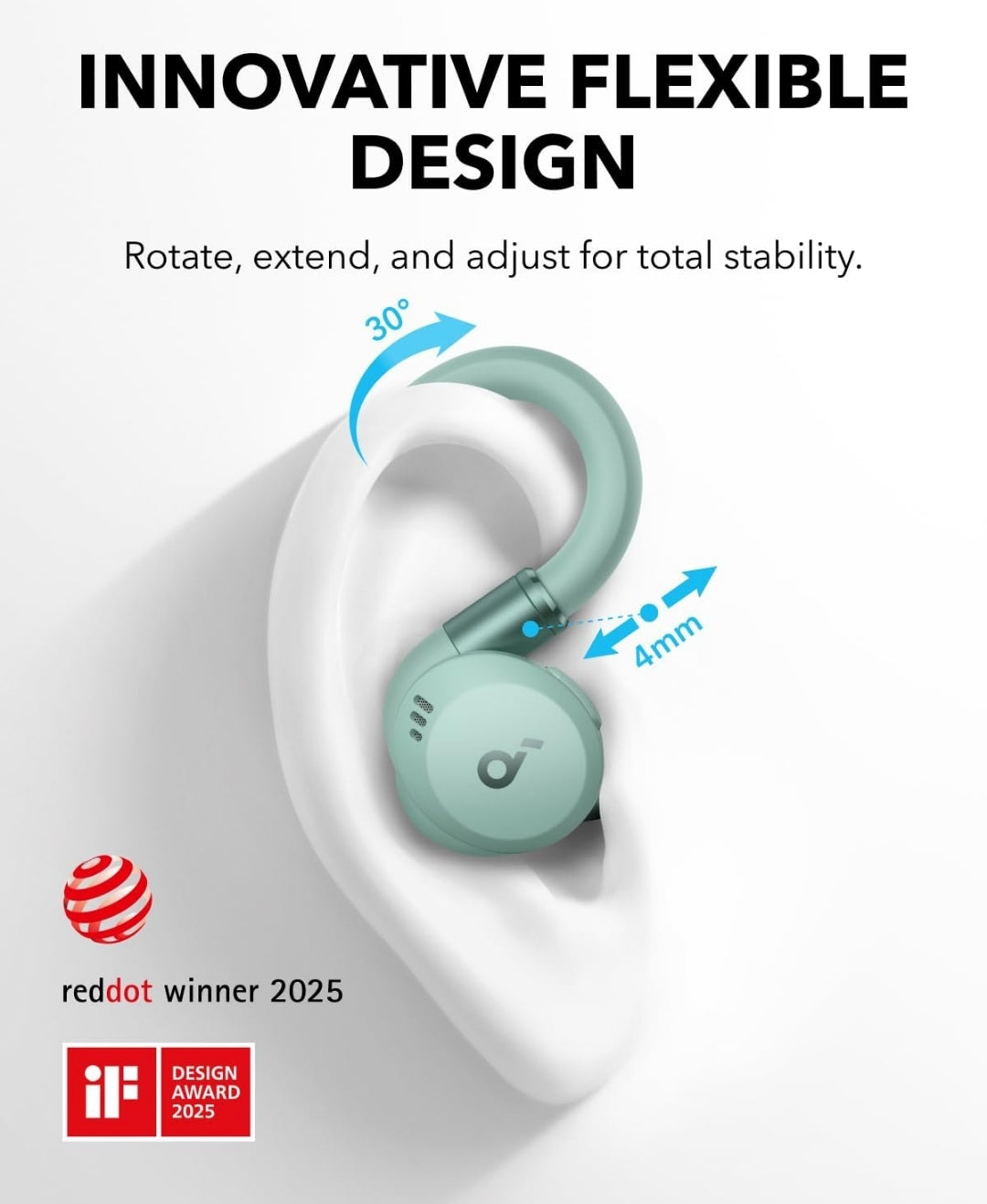 Soundcore Sport X20 by Anker, True-Wireless Workout Earbuds, Rotatable and Extendable Ear Hooks, Noise Cancelling, Deep Bass, IP68 Waterproof, Sweatproof, Dustproof, 48H Play, Sport Earbuds for Gym