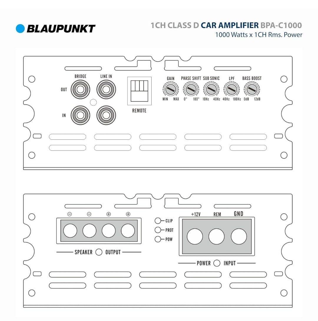 BLAUPUNKT BPA-C1000 Elite C-Series Car Audio Mono Block Class D Amplifier - 1000 Watts x 1-Channel Rms - 2000 Watts Max Power Monoblock Amp - Black