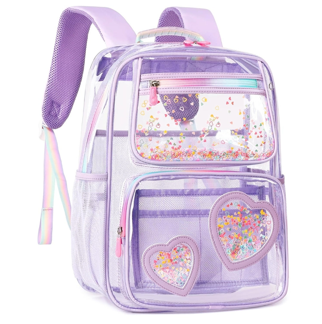Clear Backpack for Girls Women Transparent Kids Elementary College School Bag Travel Laptop Backpacks Large Bookbags (Purple)