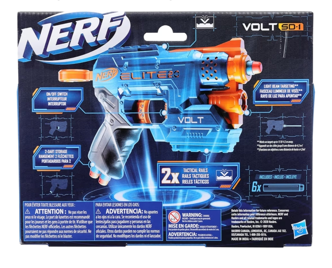 Nerf Elite 2.0 Volt SD-1 Blaster, 6 Official Nerf Darts, 2 Tactical Rails to Customize for Battle for Kids Ages 8 and Up