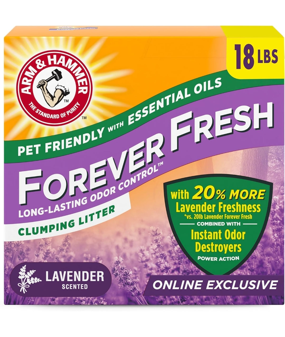 Arm & Hammer Forever Fresh Clumping Cat Litter (18lb) Lavender Freshness w/ Essential Oils