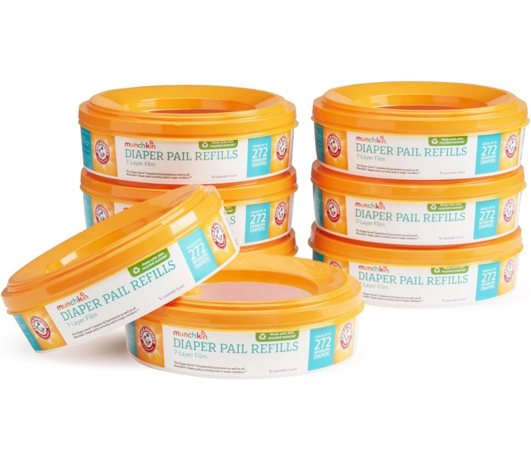 Munchkin Arm & Hammer Diaper Pail Refill Rings, Holds up to 2,176 Newborn Diapers - (8 Pack)