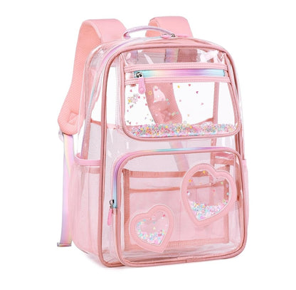 Clear Backpack for Girls Women Transparent Kids Elementary College School Bag Travel Laptop Backpacks Large Bookbags (Pink)
