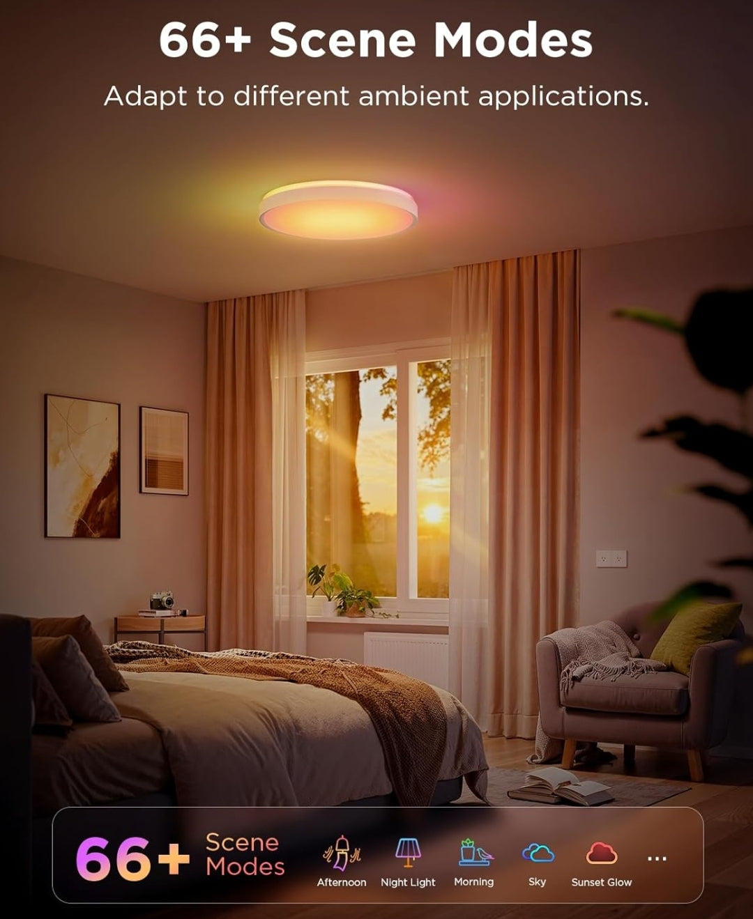 Govee Smart Ceiling Light 4300LM, RGBIC LED Ceiling Light Fixture Works with Matter, Flush Mount Light Fixture, DIY Colors, 2700K-6500K Ceiling Lights for Bedroom, Living Room, 15 Inch, 1 Pack