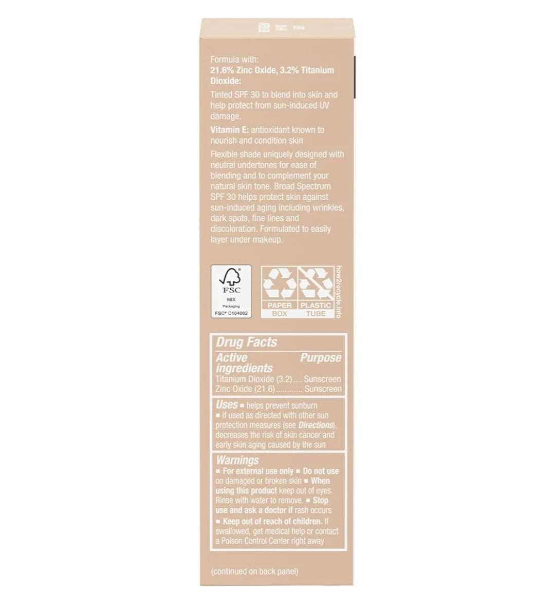 Neutrogena Purescreen+ Getinte Sonskerm vir Gesig met SPF 30 m/ Sinksoksied en Vitamien E, Waterbestand Lig- (1.1 fl oz)