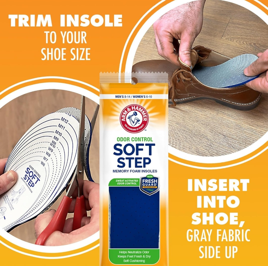 Arm & Hammer Soft Step Memory Foam Insoles (M 8-14/W 6-10) - 1PK