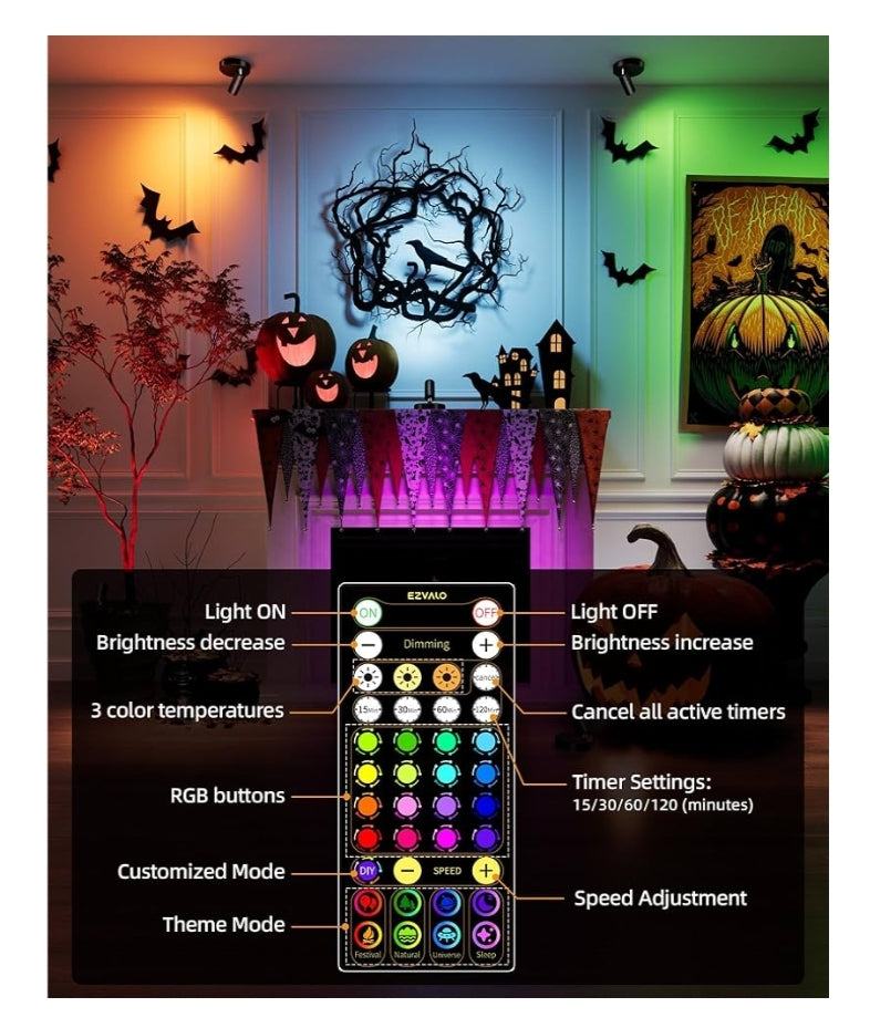 RGB Kolligte Binne met Afstandbeheer, 5500mAh Herlaaibare Prentligte, DIY-modus en 83 Kleurveranderende Opwaartse Beligting (2PK - Swart)