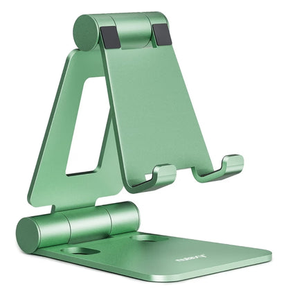 Dubbelvou ten volle verstelbare opvoubare telefoonstaander vir iPhone 11-17 Pro Max Xs Xr X 8, Nintendo Switch, alle fone - (Groen)