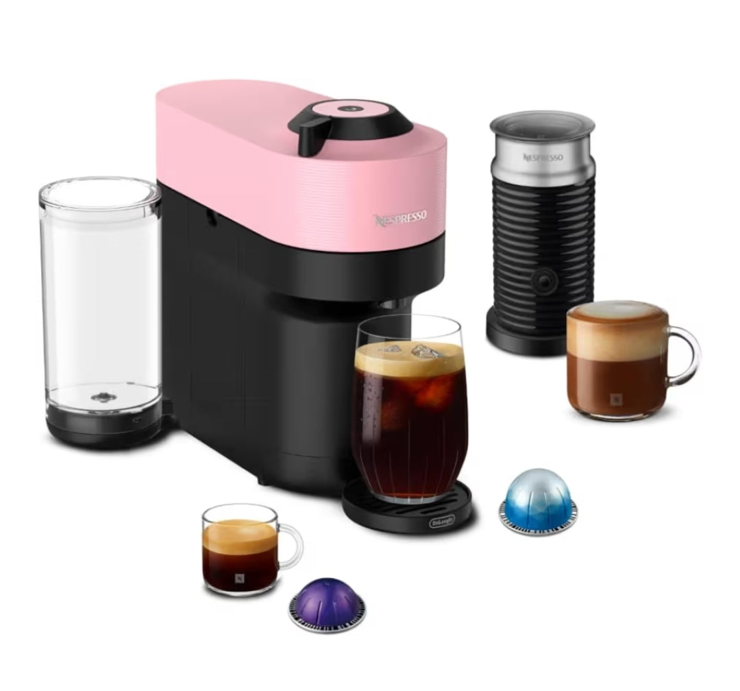 Nespresso Vertuo Pop+ Koffie- en Espressomasjien deur De'Longhi met Melkskuimer - Lekkergoedpienk