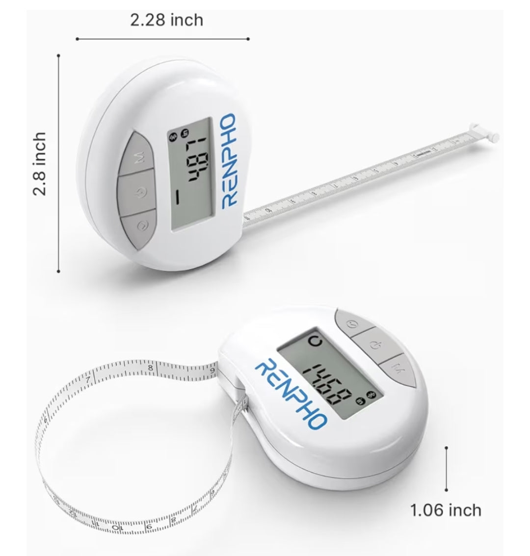 Smart Tape Measure for Weight Loss, Bluetooth Fitness Equipment with App - Retractable, 60in /150cm (White)