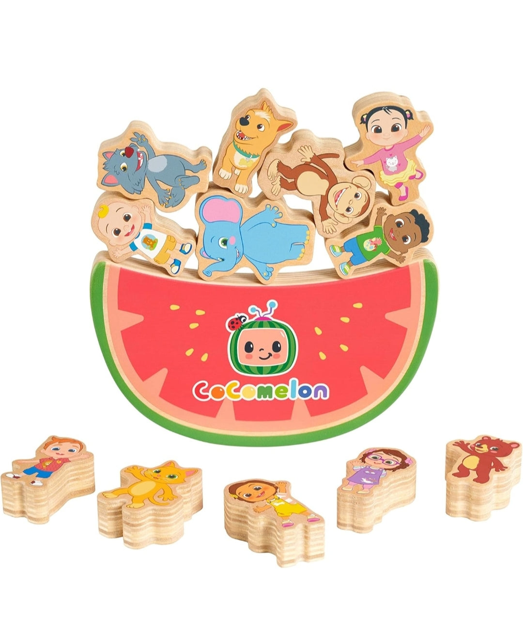 Just Play CoComelon Best Friends Wooden Balance Blocks, Recycled Wood, Kids Toys for Ages 18 Month