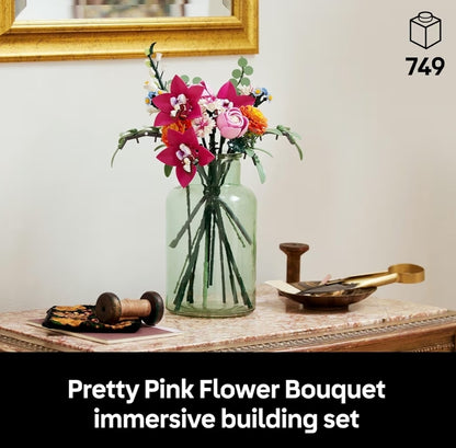 LEGO Botanicals Pretty Pink Flower Bouquet Building Set for Adults Artificial Flowers for Decor or Table Display
