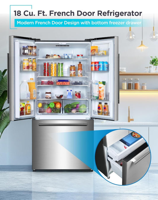 BLACK+DECKER 18 Kub. Vt. Franse Deur Yskas met Ingeboude Ysmaker, Volgrootte Yskas met Ondergemonteerde Vrieskaslaai, Rypvry, ENERGY STAR-gesertifiseer, BRF1800GIMS, Vlekvrye Voorkoms