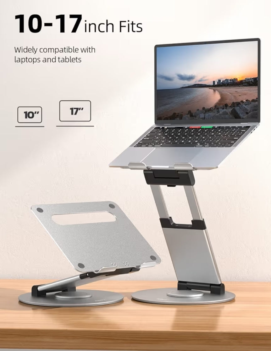 Teleskopiese 360 Roterende Skootrekenaarstaander vir lessenaar Verstelbare Hoogte Swivel Uitskuifontwerp Ergonomiese Skootrekenaarverhoger Pas alle 10-17" – Silwer
