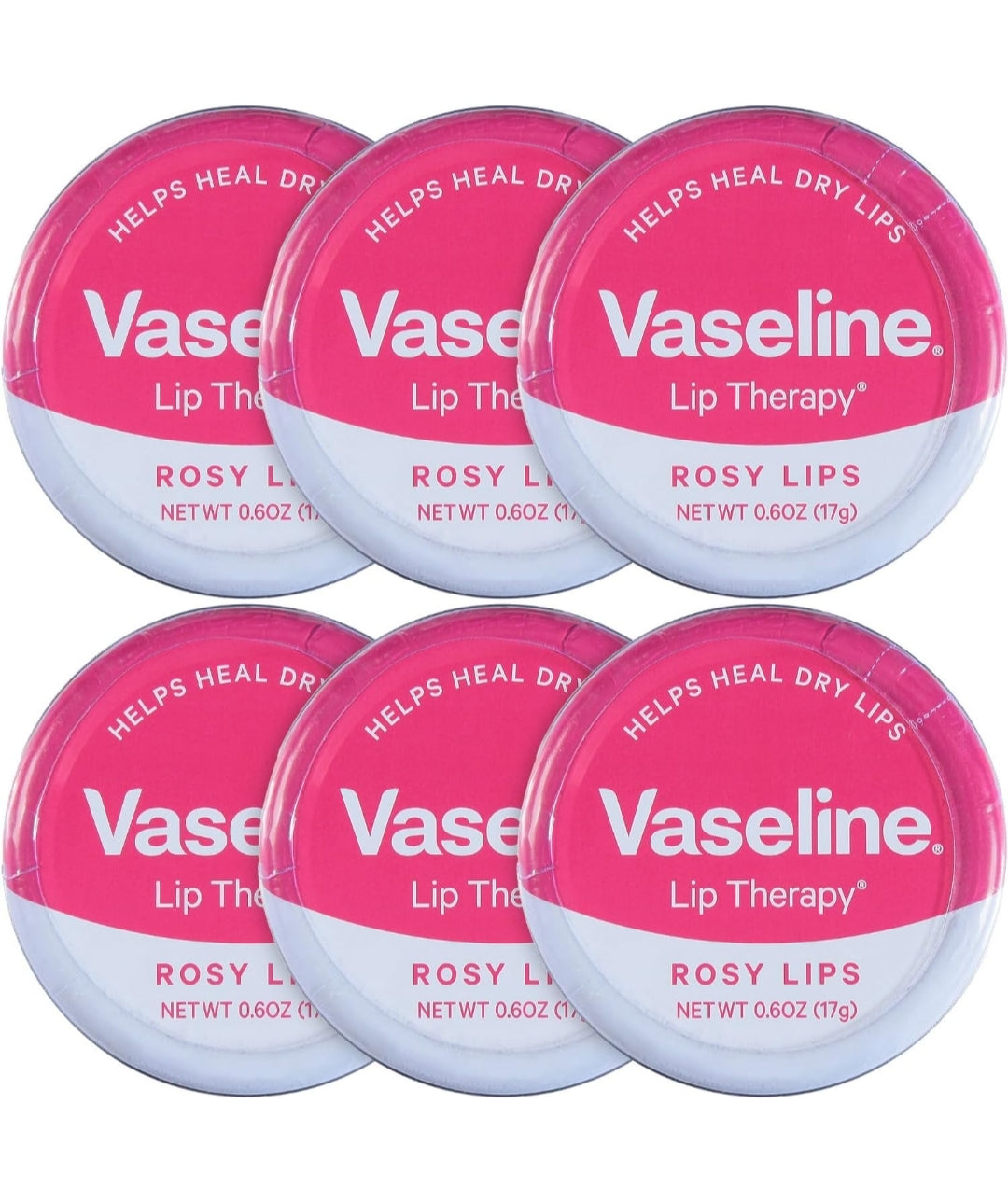 Vaseline Lip Therapy Lip Balm Tin Rosy Lips 0.6 oz 6 Count