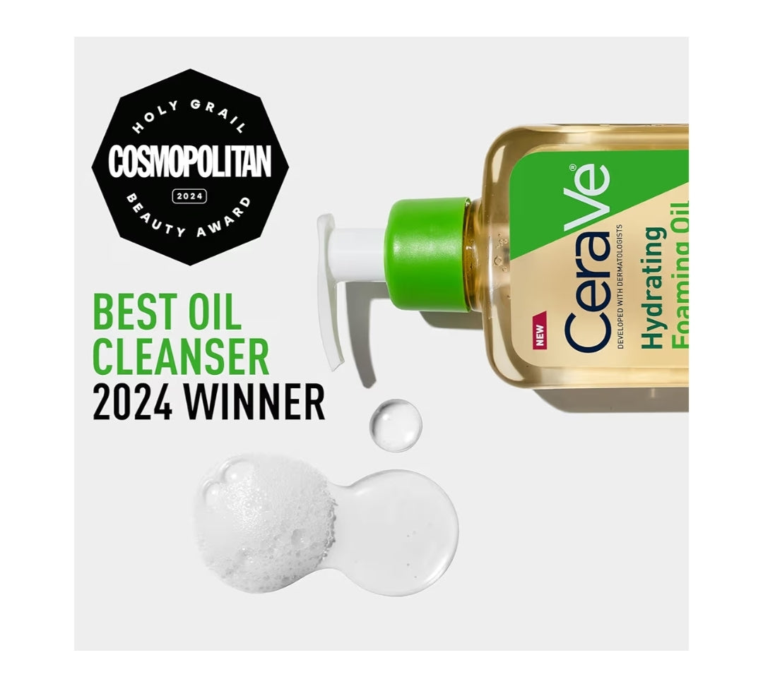 CeraVe Hydraterende Skuimolie-reiniger, Bevogtigende Reiniger vir Gesig en Liggaam, Skwalaanolie + Hialuroonsuur + Seramiede (236 ml)