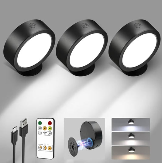 LED Wall Mounted Lights Wall Light Rechargeable, Remote and Touch Control, 360°Rotation, Dimmable, Cordless, 5500mAh - (3 PK)