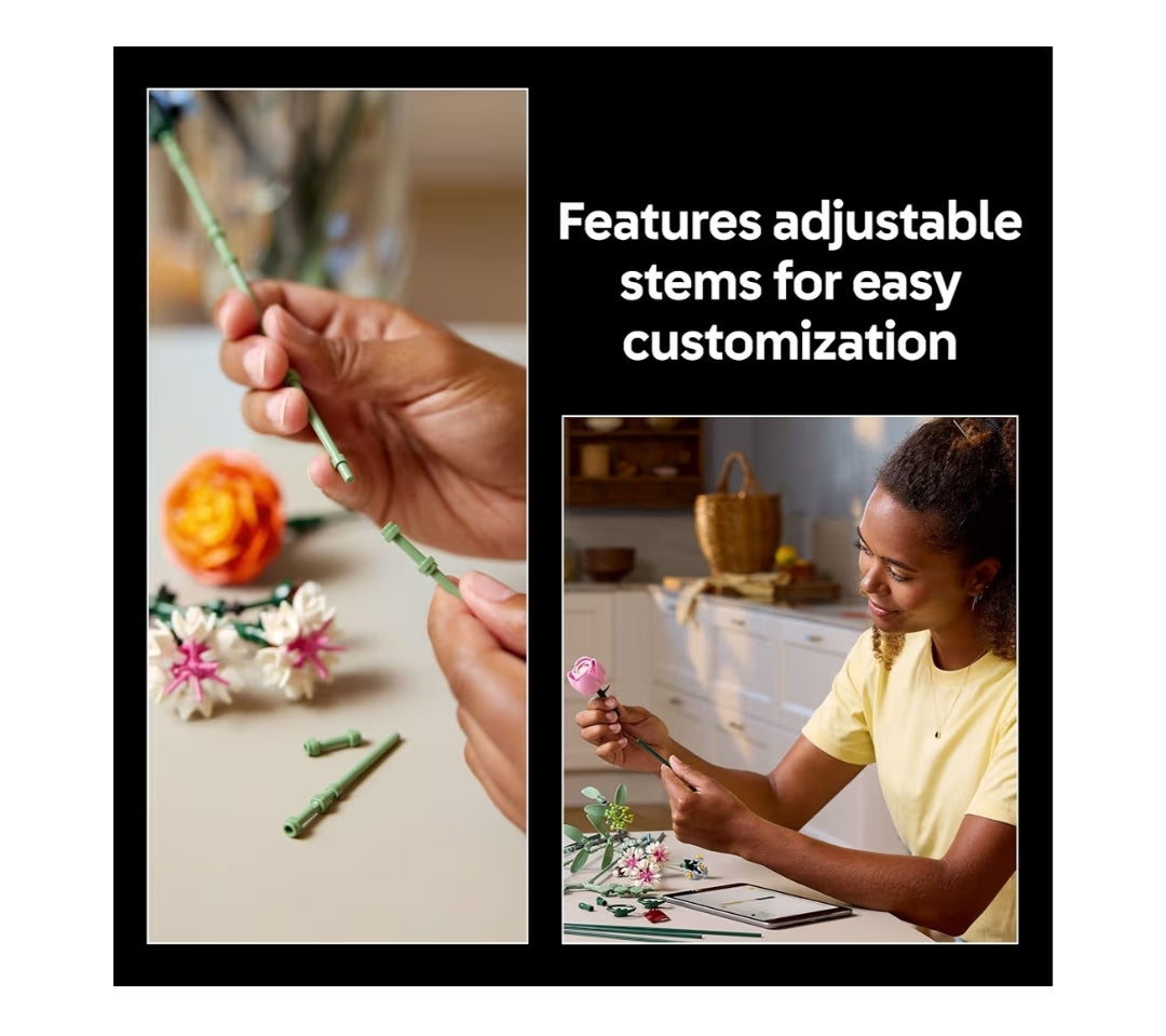 LEGO Botanicals Pink Flower Bouquet Building Set Artificial Flowers for Decor or Table Display