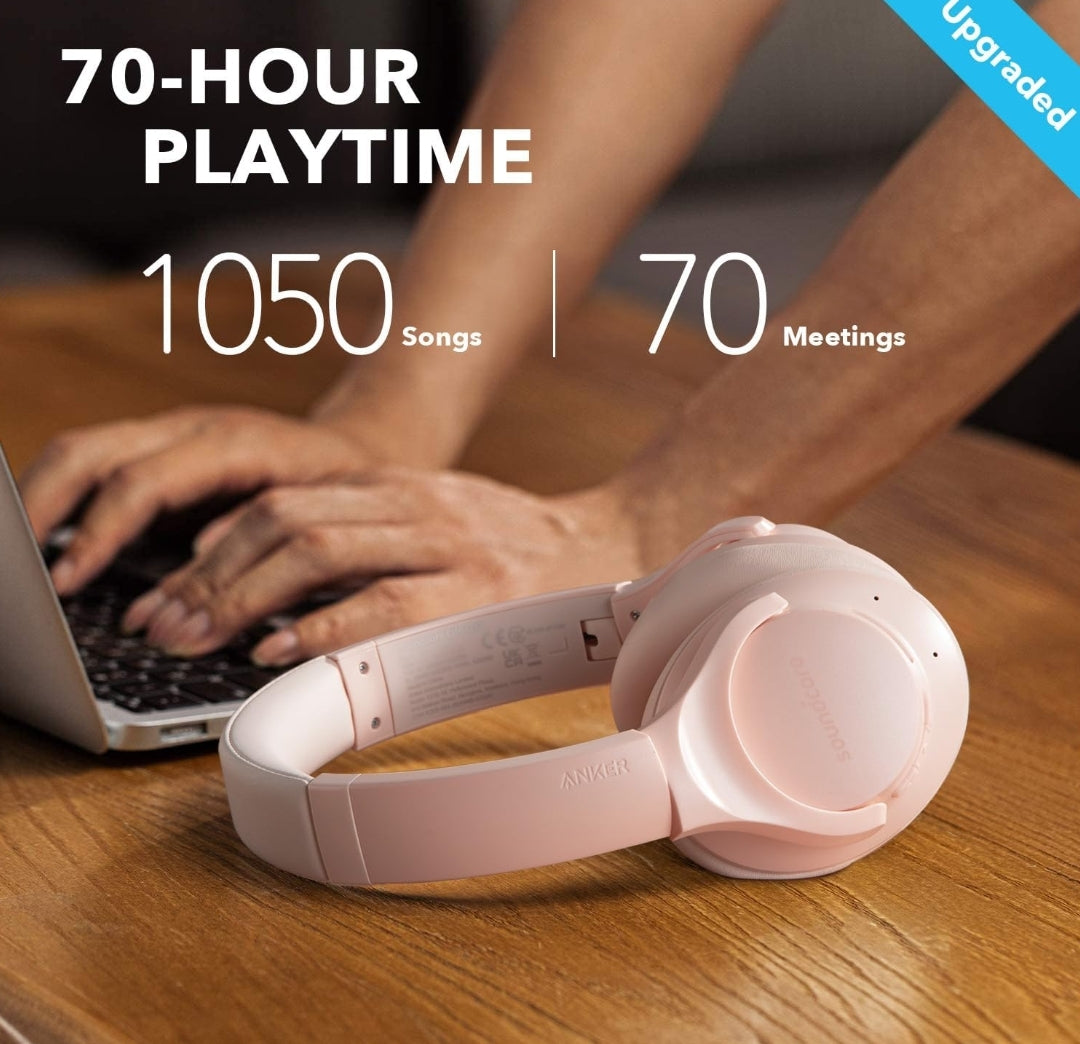 Soundcore Anker Life Q20 Hybrid Active Noise Cancelling Headphones, Wireless Over Ear Bluetooth Headphones, 70H Playtime, Hi-Res Audio, Deep Bass, Memory Foam Ear Cups, Travel, Office, USB-C Charging