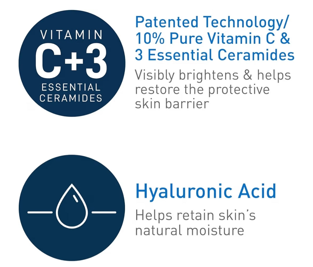 CeraVe Vitamien C Serum m/ Hialuroonsuur, Velverhelderende Serum m/ 10% Suiwer Vitamien C, Sonder Geur - (30 ml)