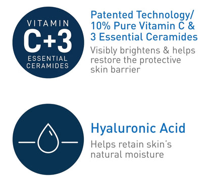 CeraVe Vitamien C Serum m/ Hialuroonsuur, Velverhelderende Serum m/ 10% Suiwer Vitamien C, Sonder Geur - (30 ml)