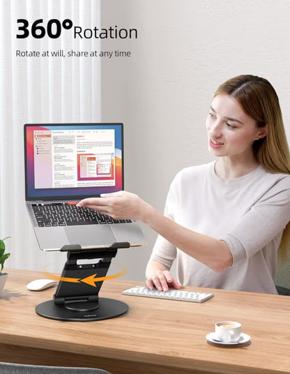 Teleskopiese 360 Roterende Skootrekenaarstaander vir lessenaar Verstelbare Hoogte Swivel Uitskuifontwerp Staander Pas Alle 10-17" Skootrekenaars - Swart