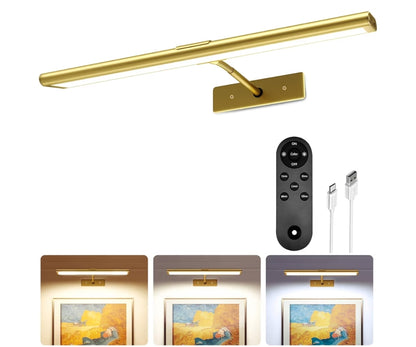 Prentbeligting vir Muur, 4800mAh Herlaaibare Koordlose Afstandbeheerligte, 16'' Dimbaar Magnetiese LED-Lig met 3 Kleurtemperature (Goud)