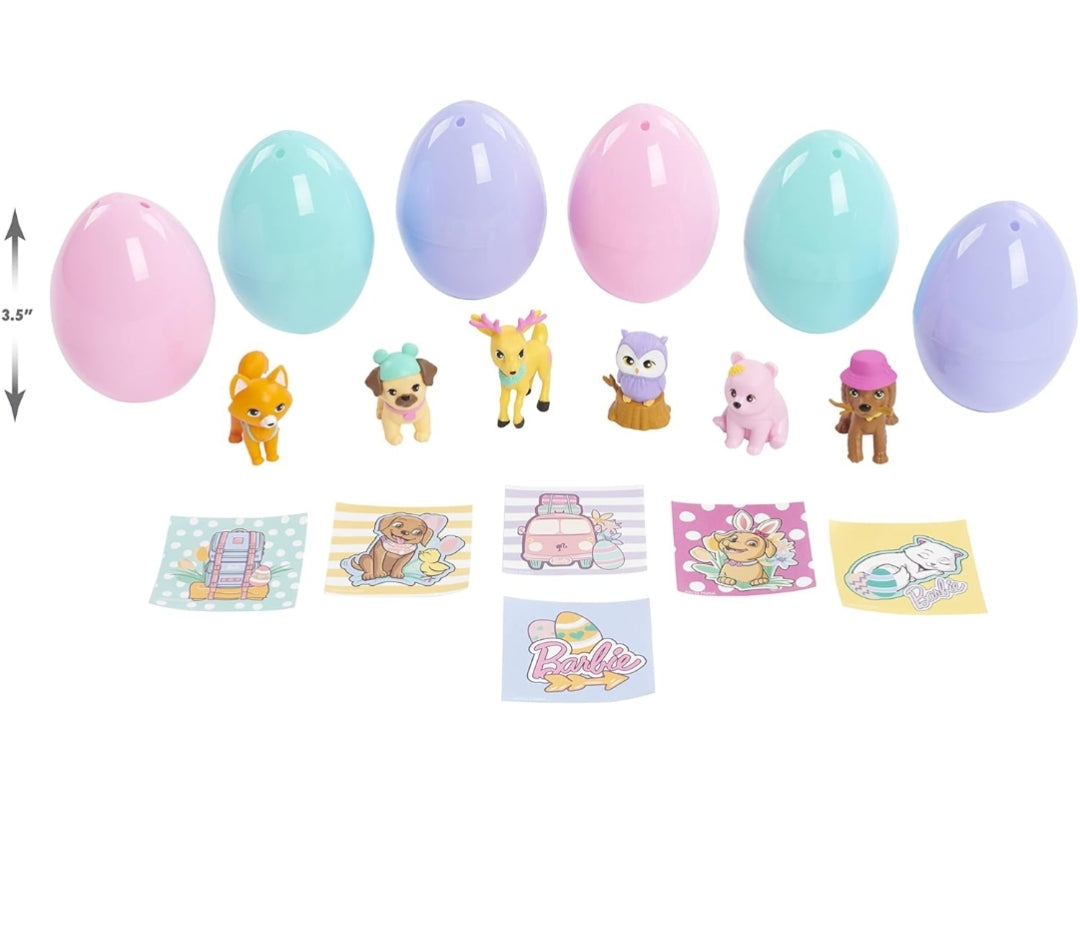 Barbie Surprise Eggs, 6 Blind Capsules, 6 Mystery Figures, and 6 Glossy Stickers, Easter Basket Stuffers and Gifts, Kids Toys for Ages 3 Up by Just Play
