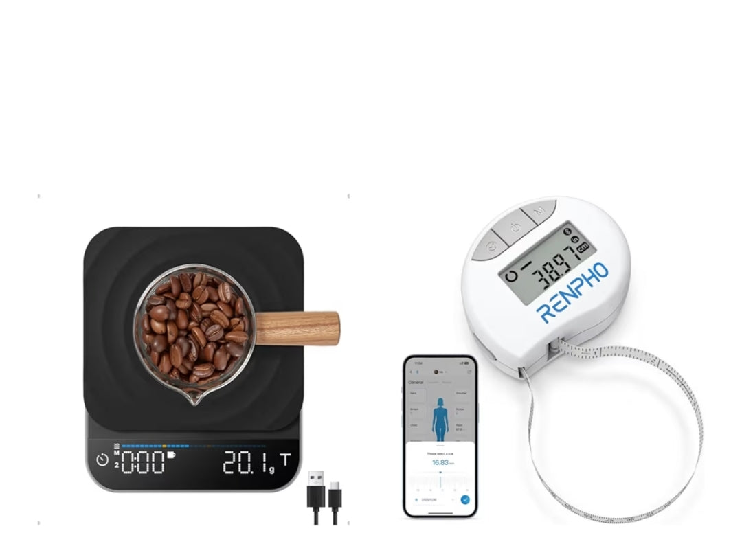 Smart Coffee Scale w/ Timer and Flow Rate Indicator and Body Measuring Tape