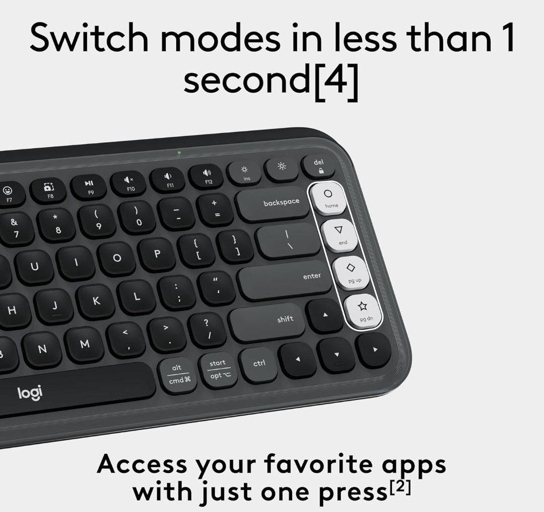 Logitech POP ICON Keys Draadlose Bluetooth-sleutelbord, Gerieflike Tik, Programmeerbare Sleutels, Maklik-Wissel tussen tot 3 Toestelle, vir Skootrekenaar, Tablet, PC – Grafiet en Wit