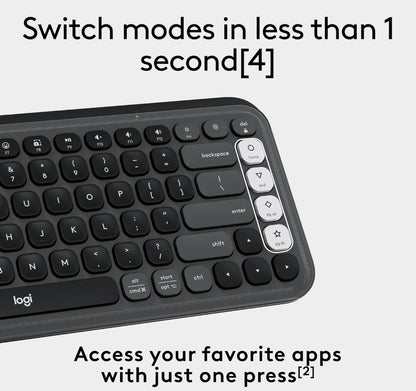 Logitech POP ICON Keys Draadlose Bluetooth-sleutelbord, Gerieflike Tik, Programmeerbare Sleutels, Maklik-Wissel tussen tot 3 Toestelle, vir Skootrekenaar, Tablet, PC – Grafiet en Wit