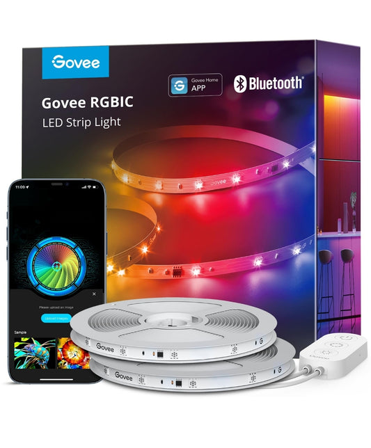 Govee 100ft RGBIC LED Strookligte, Slim LED-ligte vir Slaapkamer, Bluetooth LED Strookligte APP Beheer, DIY Veelvuldige Kleure op Een Lyn, Kleurveranderende LED-ligte vir Slaapkamerversiering, 2 Rolle van 50ft