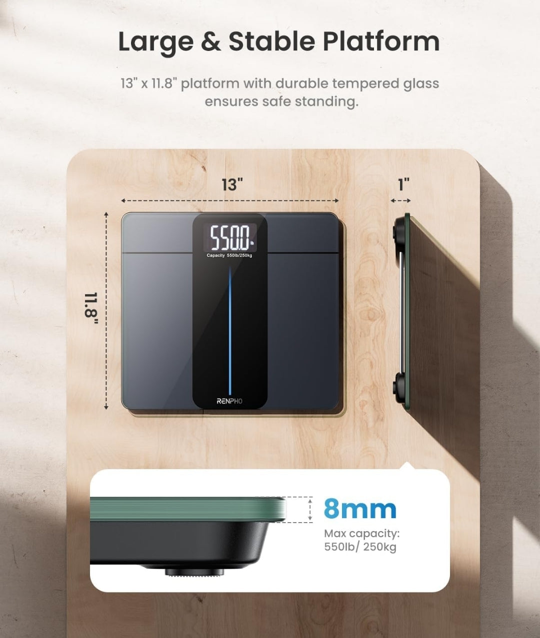 Digital Bathroom Scale w/ Large LED Display, Big Platform Weighing Machine Extra-High Capacity