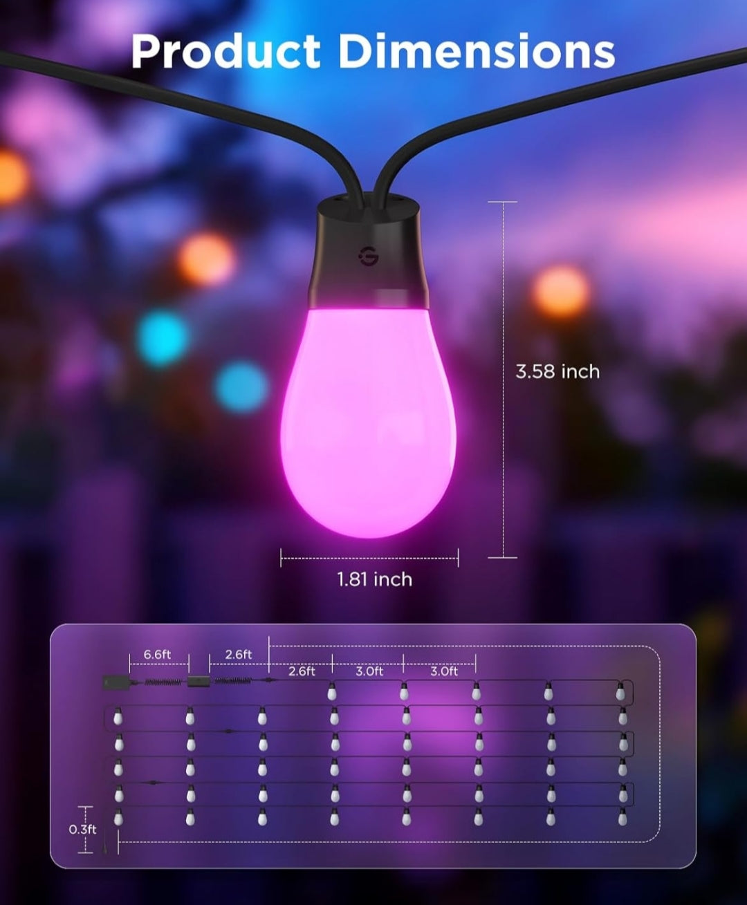 Govee Outdoor S14 Bulb String Lights 2, 144ft Smart RGBIC Warm White Patio Lights with 45 LED Bulbs, 111 Scene Modes for Outdoor Decor, Works with Alexa, Google, Matter, APP Control, IP66 Waterproof