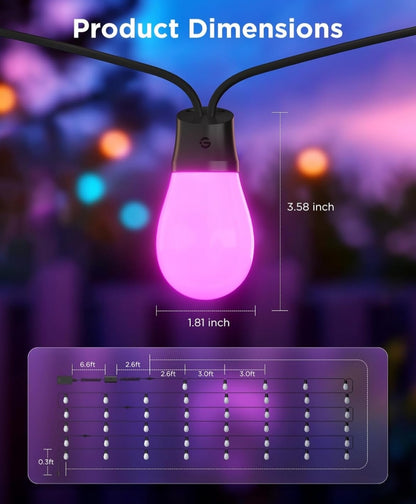 Govee Outdoor S14 Bulb String Lights 2, 144ft Smart RGBIC Warm White Patio Lights with 45 LED Bulbs, 111 Scene Modes for Outdoor Decor, Works with Alexa, Google, Matter, APP Control, IP66 Waterproof
