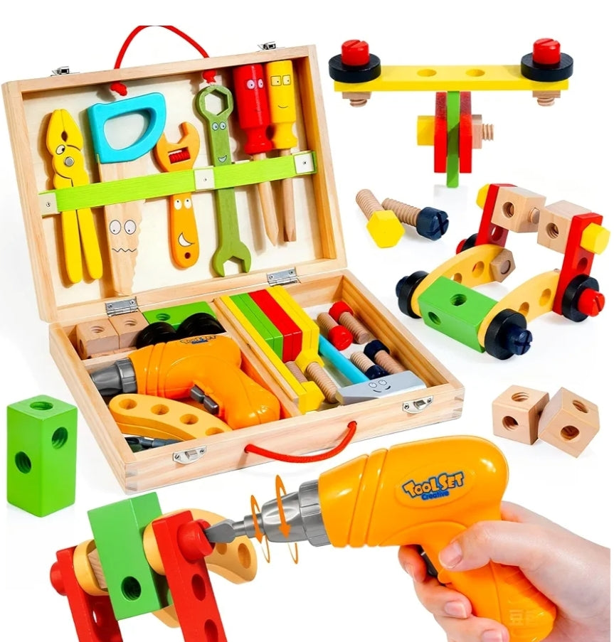 Kids Tool Set w/ Electric Drill & DIY Stickers, Toddler Tool Set for Kids Ages 3-5 Year Old Boys Girls - Construction Toys