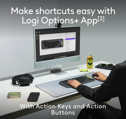 Logitech POP ICON Combo, Bluetooth Sleutelbord en Muis Kombinasie, Gemaklike Tik, programmeerbare Sleutels en Knoppies, Stil klikke, Maklike Wissel tot 3 Toestelle - Grafiet en Spierwit