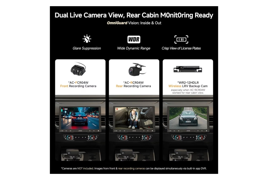 QLED 10" Dubbel-DIN & Enkel-DIN Aanpasbare Motorstereo Swewende Skerm Android 8 Kern 4GB+32GB, 4G LTE/Wi-Fi CarPlay & Android Auto, Dubbele Bluetooth, KI Klets, LD LRV