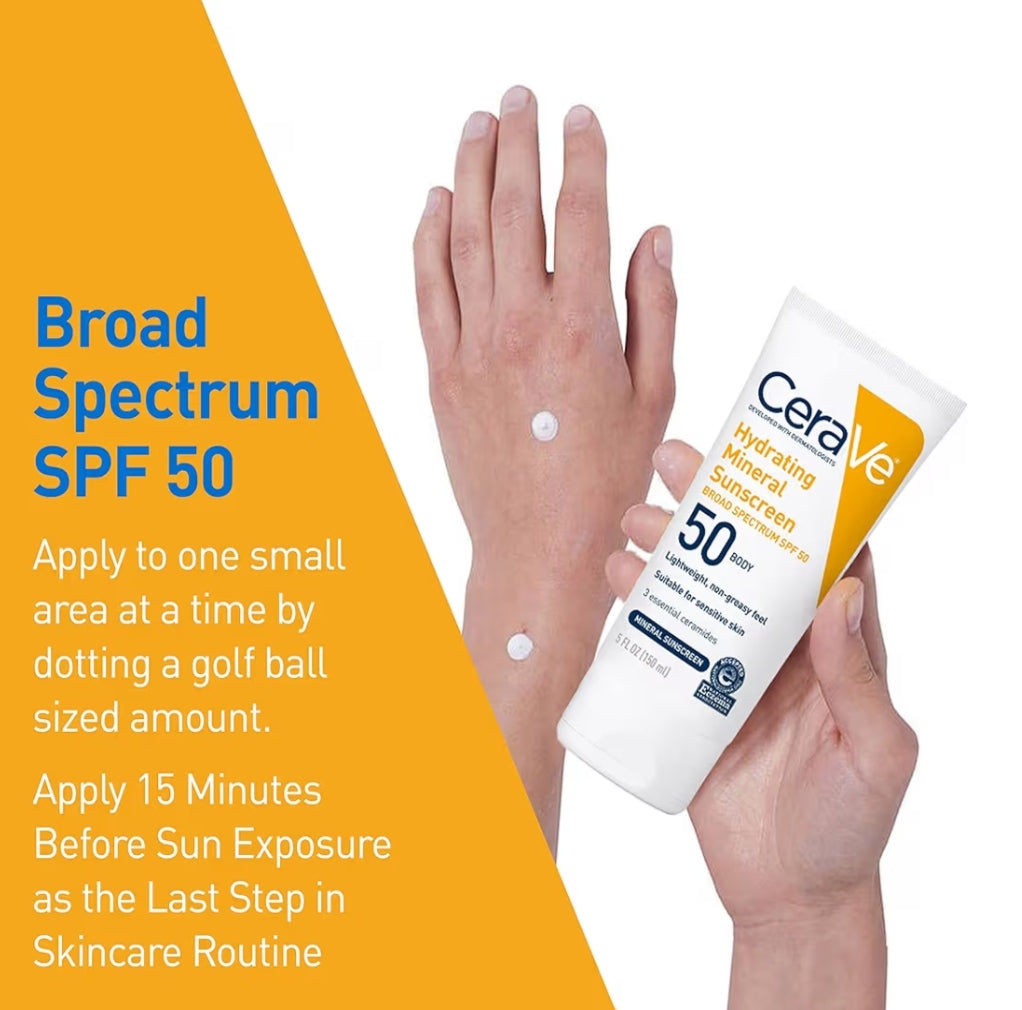 CeraVe 100% Minerale Sonbrandroom SPF 50 met Sinkoksied en Titaandioksied, Hialuronzuur en Seroïdes, Olievry (5 oz)